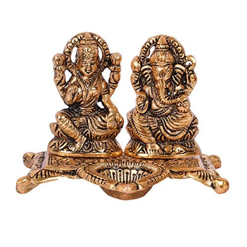 Collectible India Lakshmi Laxmi Ganesh murti Idol Ganesha Diya puja Deepak - Diwali Gift Items, Metal Lakshmi