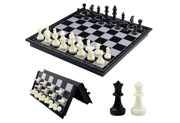 Chess Set with Magnetic Pieces - Perfect for Travel and Beginners Magnetic Educational Chess Board Set with Folding Chess Board 2 Players Travel Toys for Kids and Adults (10 Inch)