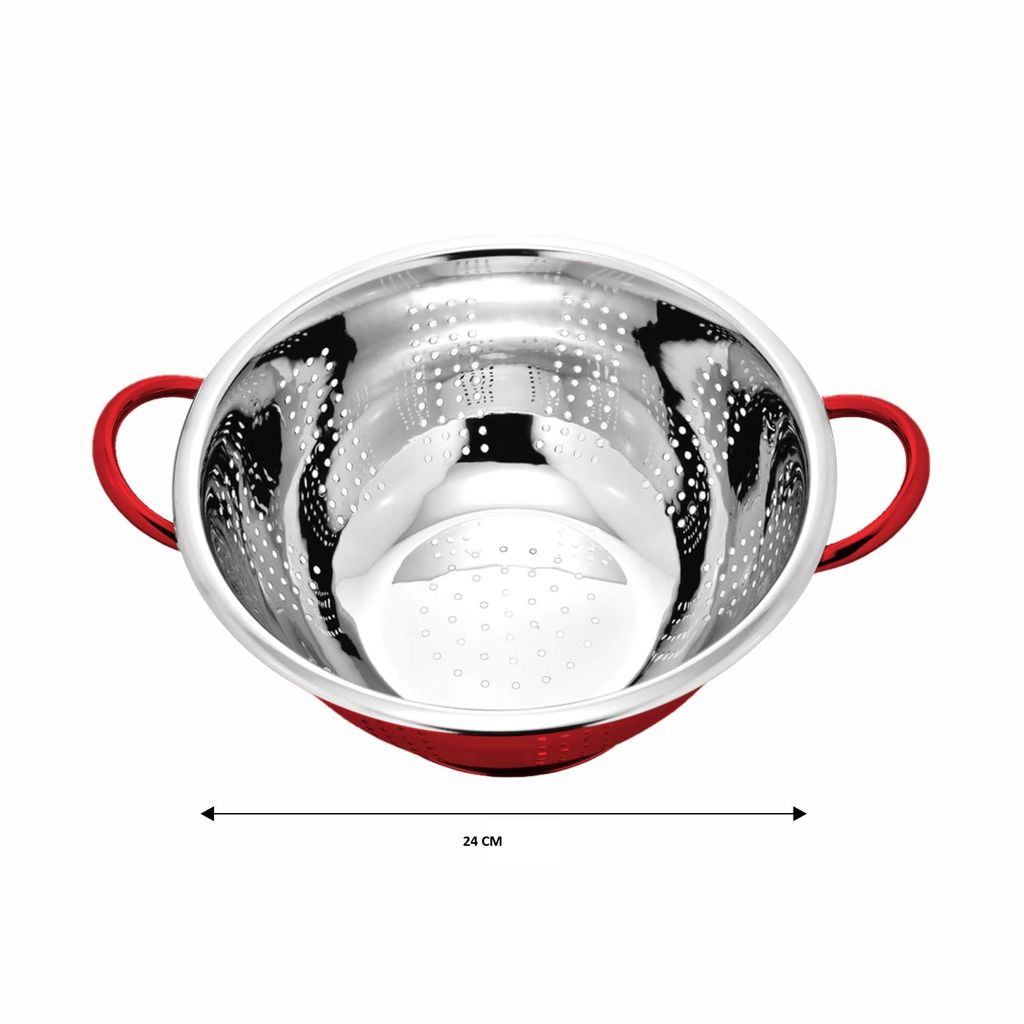 Prabha Colander Stainless Steel Strainer Sieves, 3000ML, 24cm | Kitchen Strainer with Handle-Essential Kitchen | Colanders Bowl, Basket | Colander for Rice Straining Washing Fruits, Vegetables