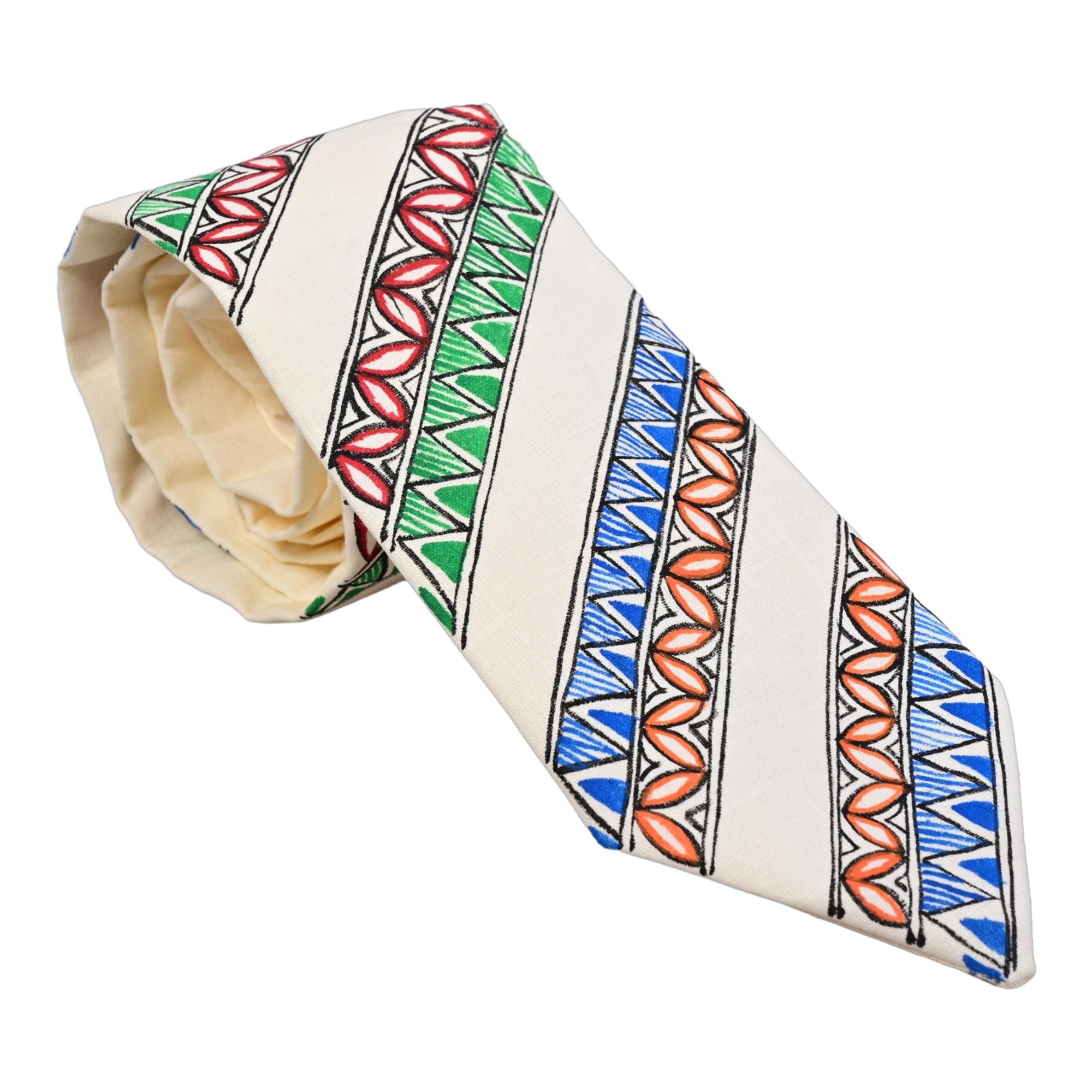 Pure Cotton Handmade madhubani Tie Multi Colour Elegance for Formal and Business Wear, Handcrafted, Handpainted SH (Size standard)