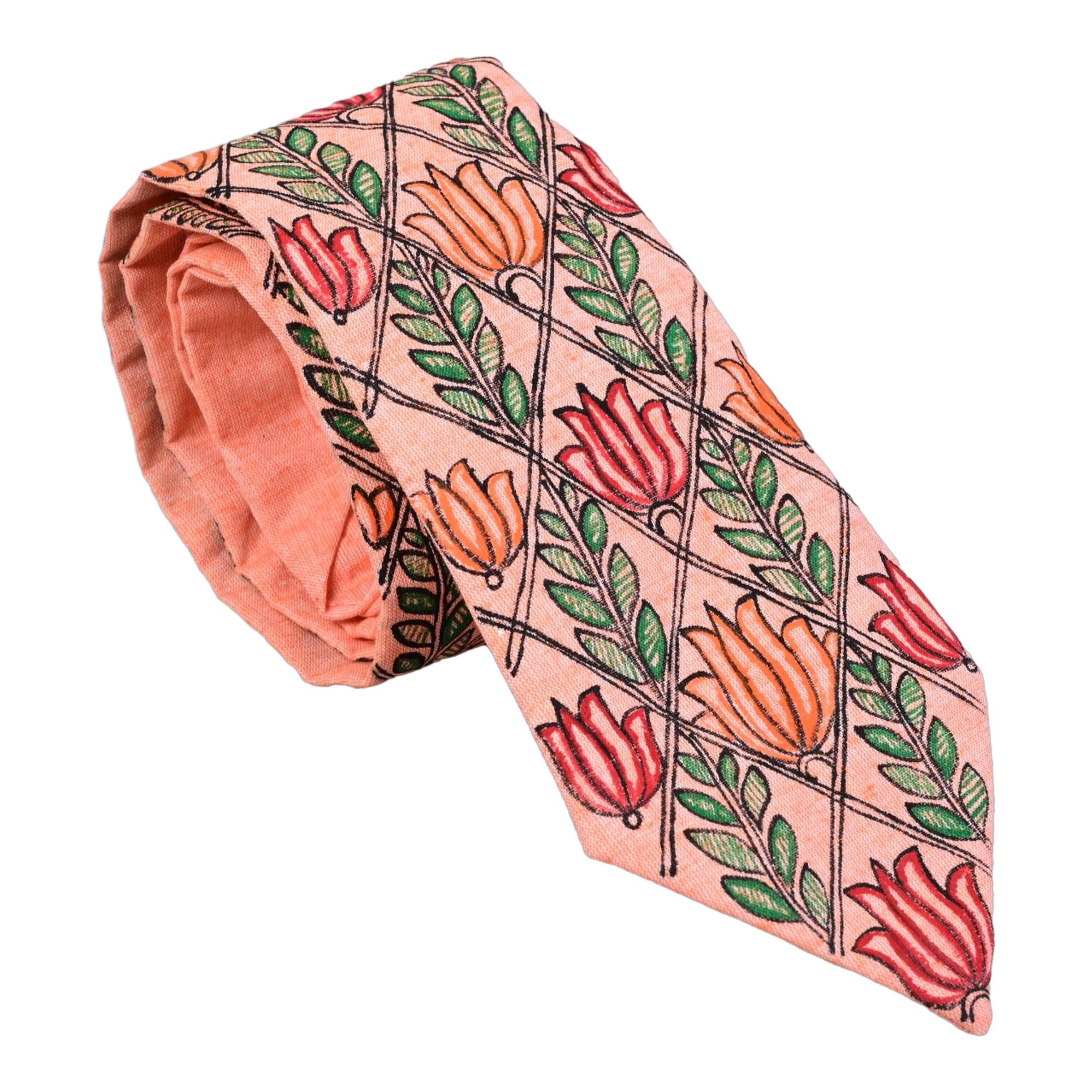 Pure Cotton Handmade madhubani Tie Multi Colour Elegance for Formal and Business Wear, Handcrafted, Handpainted SH (Size standard)