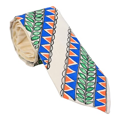 Pure Cotton Handmade madhubani Tie Multi Colour Elegance for Formal and Business Wear, Handcrafted, Handpainted SH (Size standard)