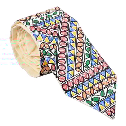 Pure Cotton Handmade madhubani Tie Multi Colour Elegance for Formal and Business Wear, Handcrafted, Handpainted SH (Size standard)