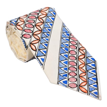 Pure Cotton Handmade madhubani Tie Multi Colour Elegance for Formal and Business Wear, Handcrafted, Handpainted SH (Size standard)
