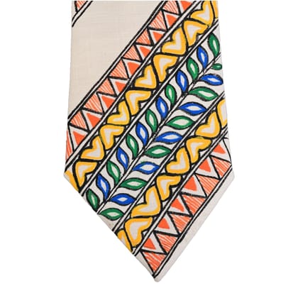 Pure Cotton Handmade madhubani Tie Multi Colour Elegance for Formal and Business Wear, Handcrafted, Handpainted SH (Size standard)