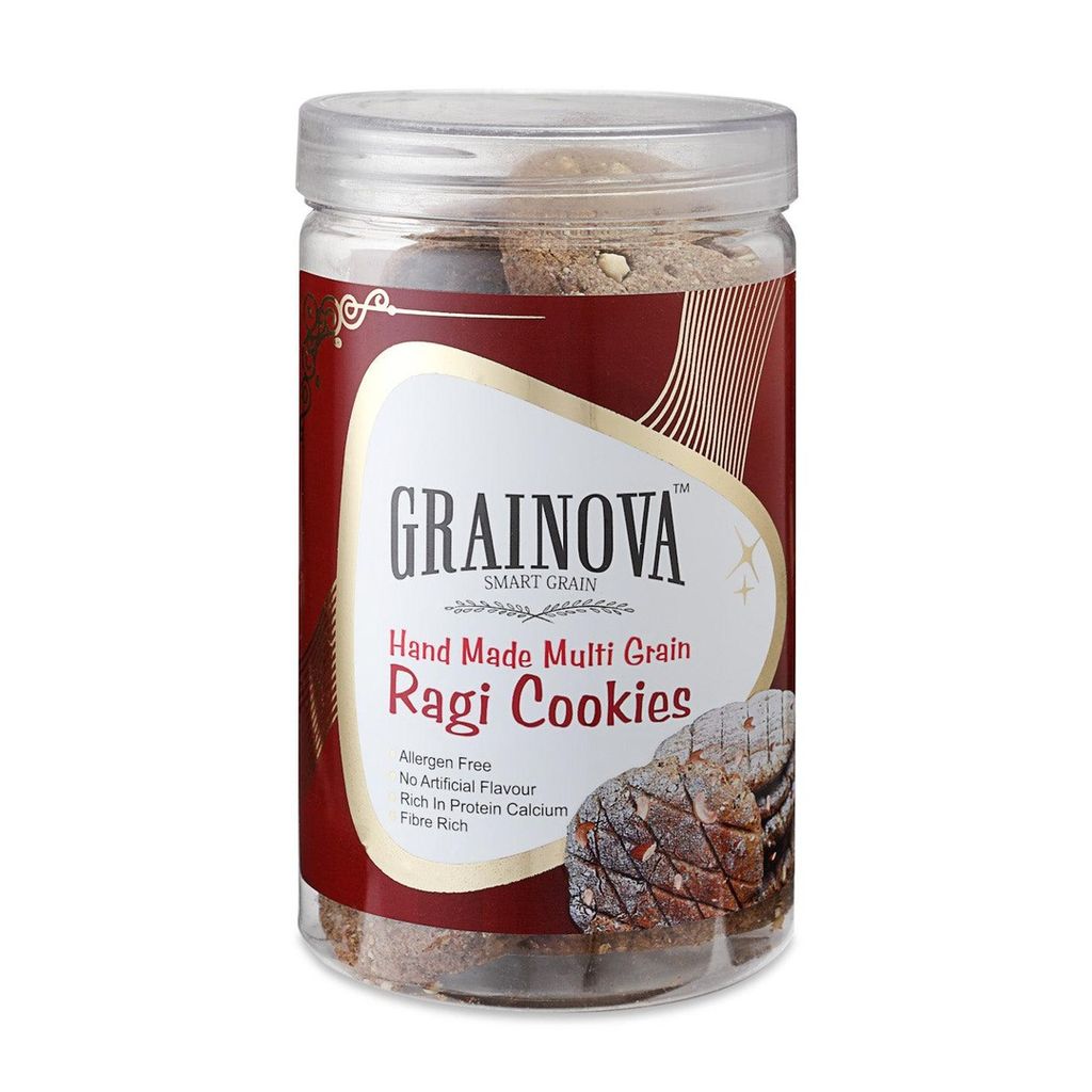 GRAINOVA Ragi Cookies | Millet cookies | Ragi Biscuit | Multigrain cookies | Healthy Cookies | jaggery Cookies | Kids choice cookies , 100% pure millet cookies with dry fruits and butter
