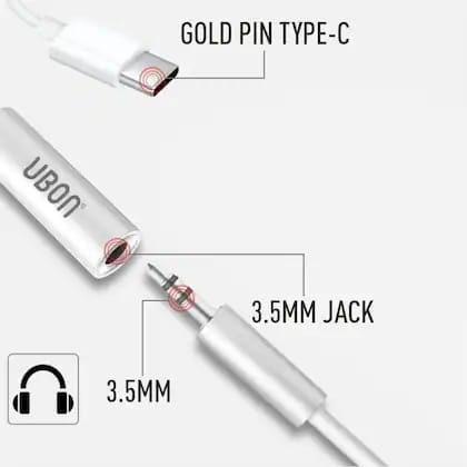 UBON 3.5mm Jack Audio Adapter for iPhone 14 13 12 11 Pro Max XR XS X 8 7 Plus SE 2020/2016, iPad iPod - White