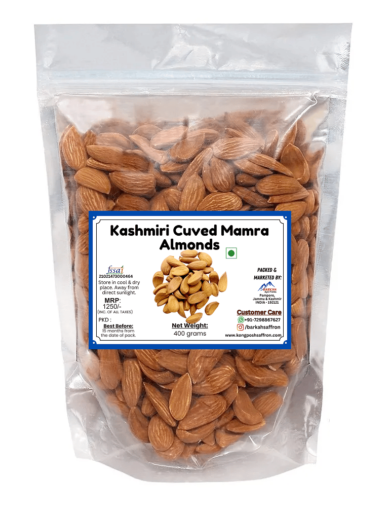 Kashmiri Mamra Whole Almonds - Original Kashmiri Mamra Badam Giri - All Natural No Preservatives Badam (400 grams)