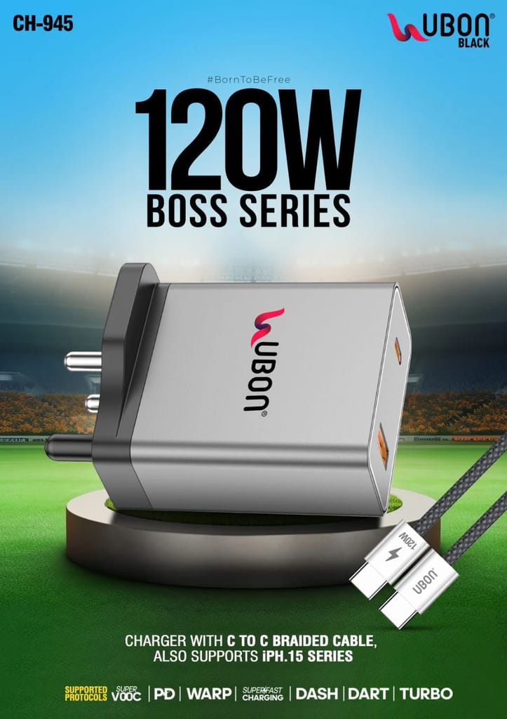 *UBON 120W PD Type C Fast Charger with 1USB & 1 Type C Ports