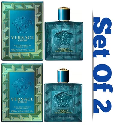 Versace Eros Eau De Parfum 100ml | Woody Oriental Fragrance for Men – Set of 2