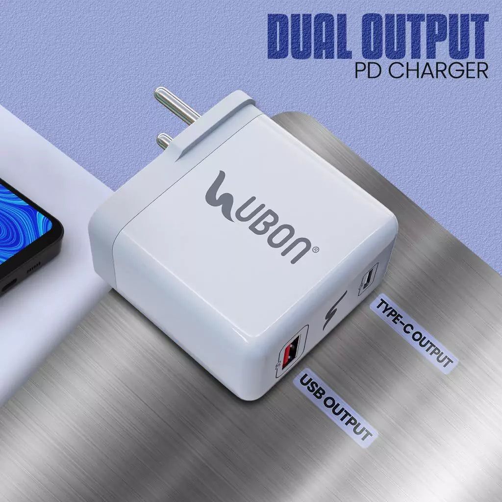 UBON CH-920 65W PD 3.0 Fast Charger with 1 USB and 1 Type C Port Braided Type C Cable, Supports All Charging Protocols
