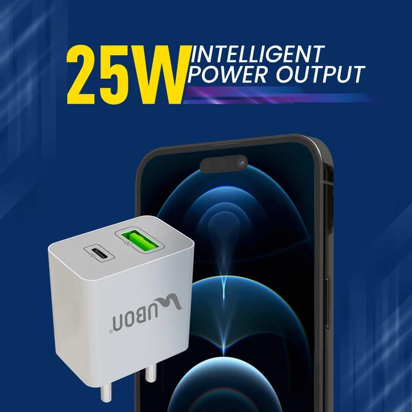 UBON Fast Charger 25W CH43 Dual Port (USB & Type C) Wall Charger,