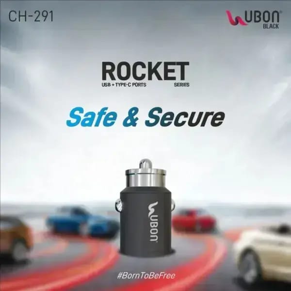 Ubon Fast & Secure 65W Car Charger with Dual ( USB & Type C) Ports