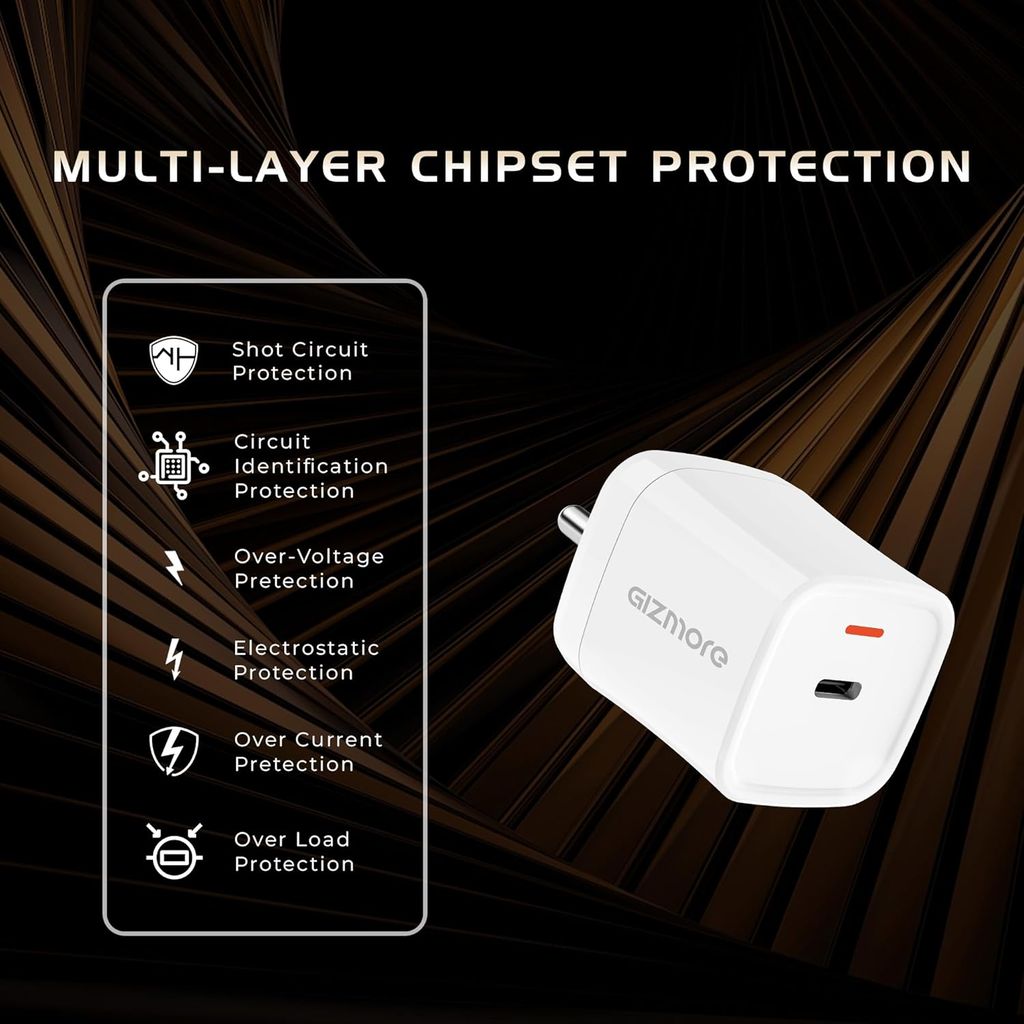 Gizmore PA625 25W PD/PPS Type-C Super-Fast Charger Compatible with iPhone & Android