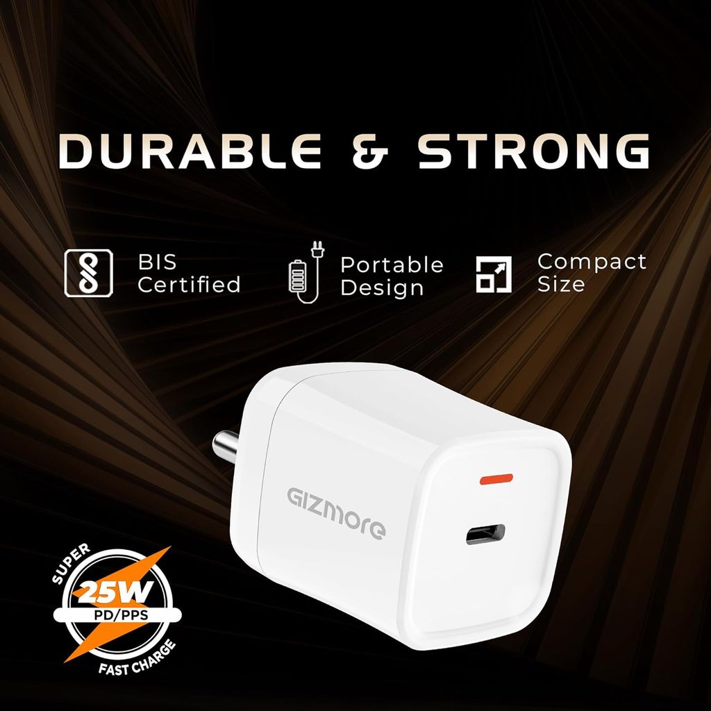 Gizmore PA625 25W PD/PPS Type-C Super-Fast Charger Compatible with iPhone & Android