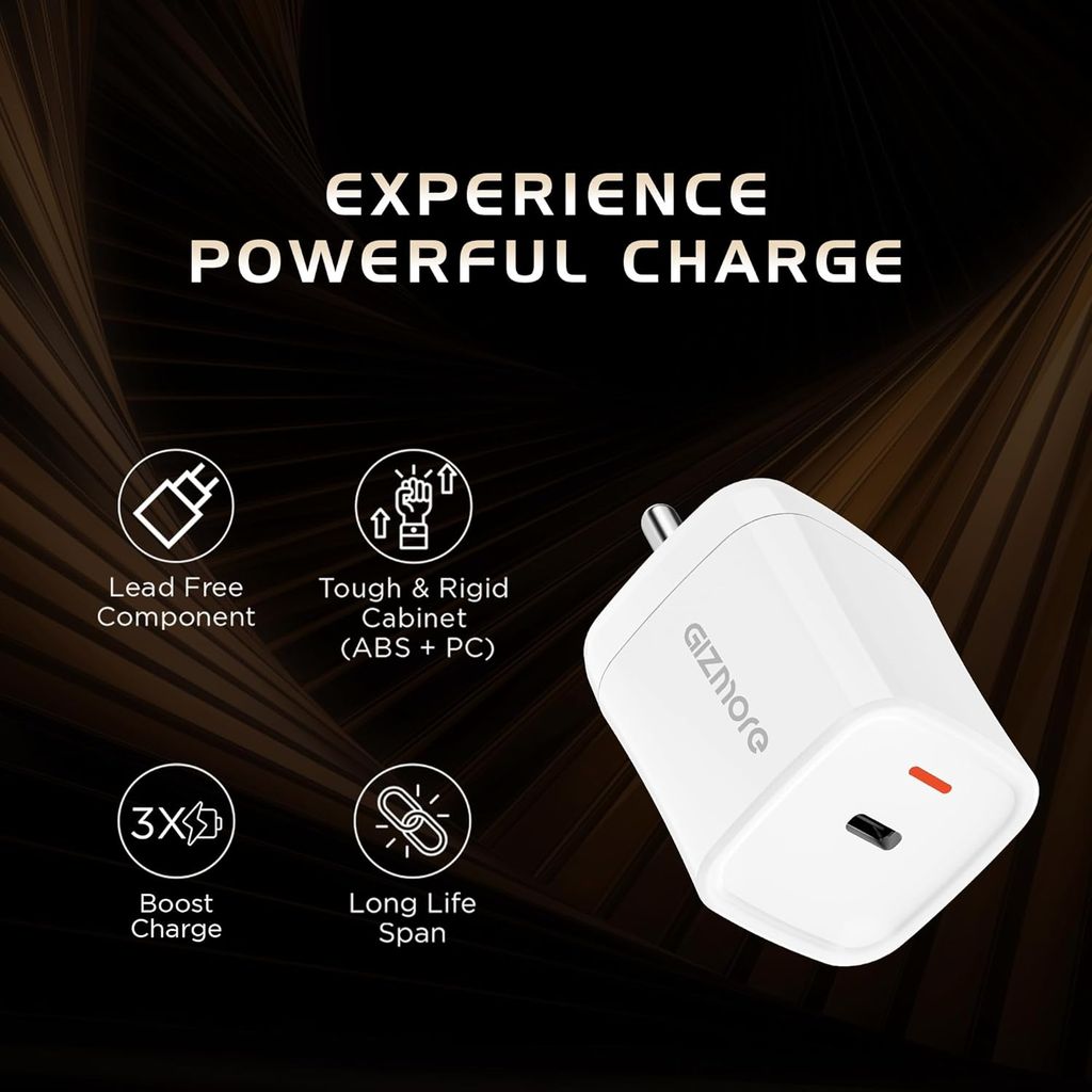 Gizmore PA625 25W PD/PPS Type-C Super-Fast Charger Compatible with iPhone & Android