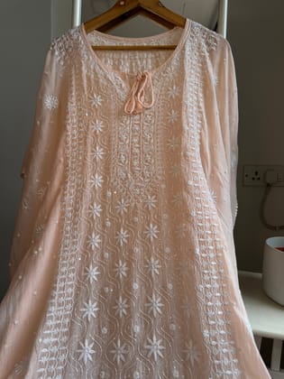 Mul Chanderi Chikankari Kaftan - Blush peach-Blush peach / Mul Chanderi