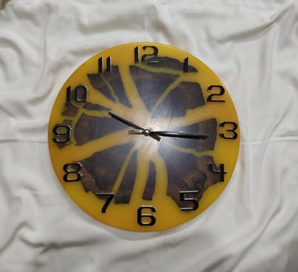 Unique Epoxy Resin Wood Wall Clock, Handmade Home Decor, Modern Design, Yellow and Black, 12 Inches Unique Epoxy Resin Wood Wall Clock, Handmade Home Decor, Modern Design, Yellow and Black, 12 Inches