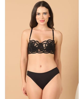 PrettyCat Net/Mesh Women's Bra & Panty Set ( Black ) Hot Lingerie