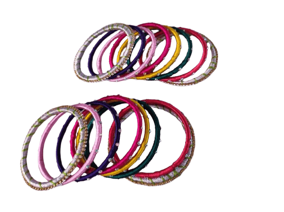 Set of 2, Multicolor Silk Thread Bangles with Stone Work