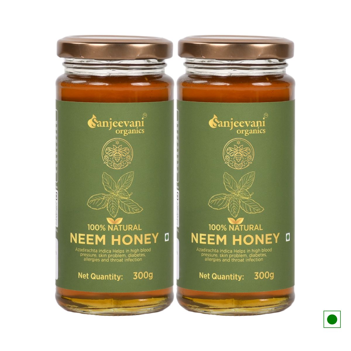 Sanjeevani Organics 100% Natural Neem Honey Combo Pack 600g (300g x 2) – Unpasteurized Honey, Glass Jar Value Pack