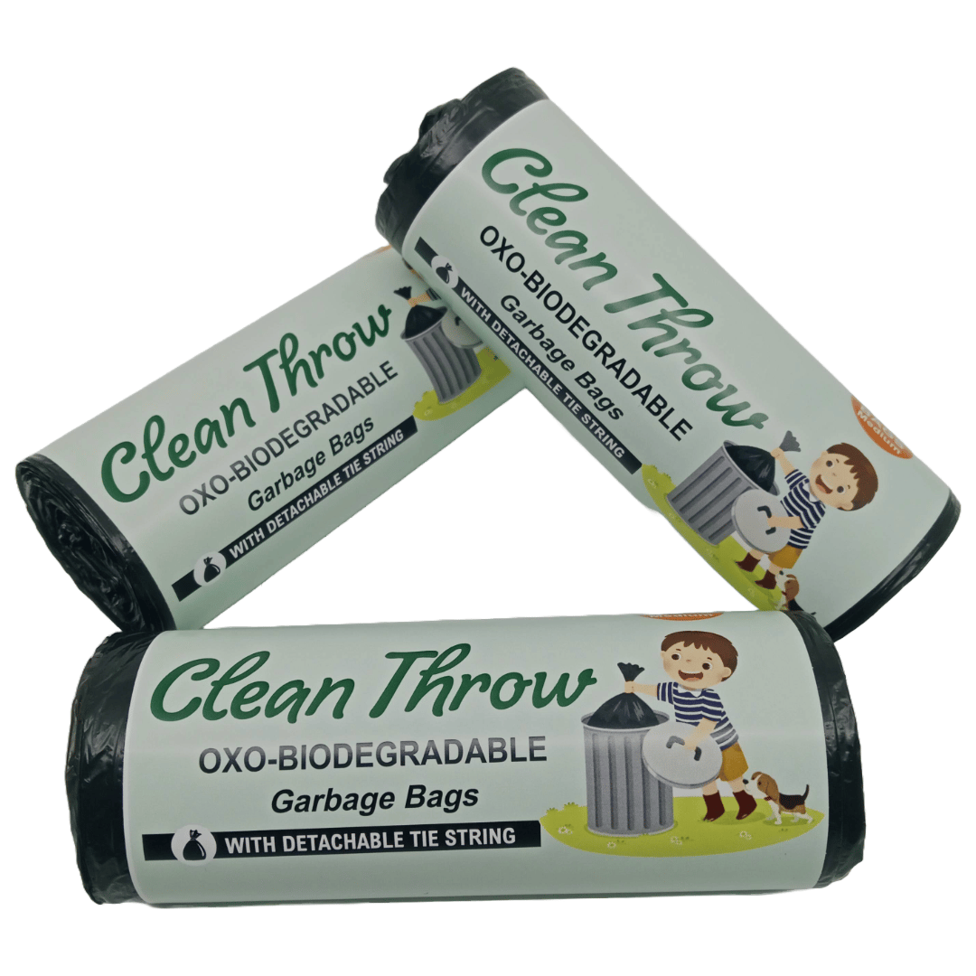 Clean Throw Black Garbage Bags Medium (Pack of 3) | 19 x 21 inches | Strong & Leakproof with Detachable Tie-Tape | 30 Bags Per Roll | Ideal for Home, Office, Kitchen, Wet and Dry Waste Disposal