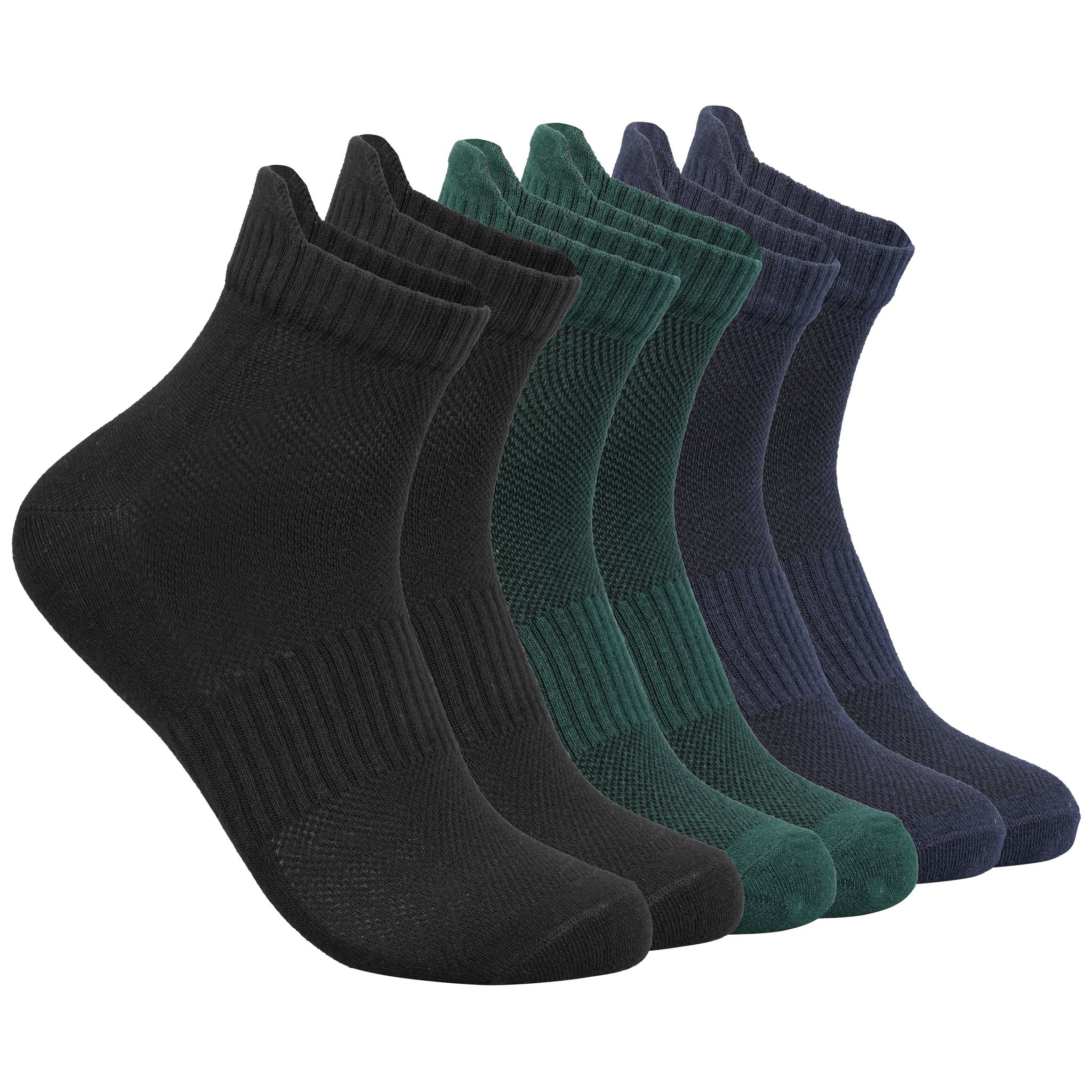 Vayu Lifestyle Bold Trio Nylon Cotton Ankle Socks – Unisex Daily Comfort | Black, Navy, Forest Green | Pack of 3