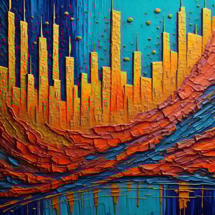 COLORFUL CITY SCAPES 24in X 24in WITH BLACK FRAME