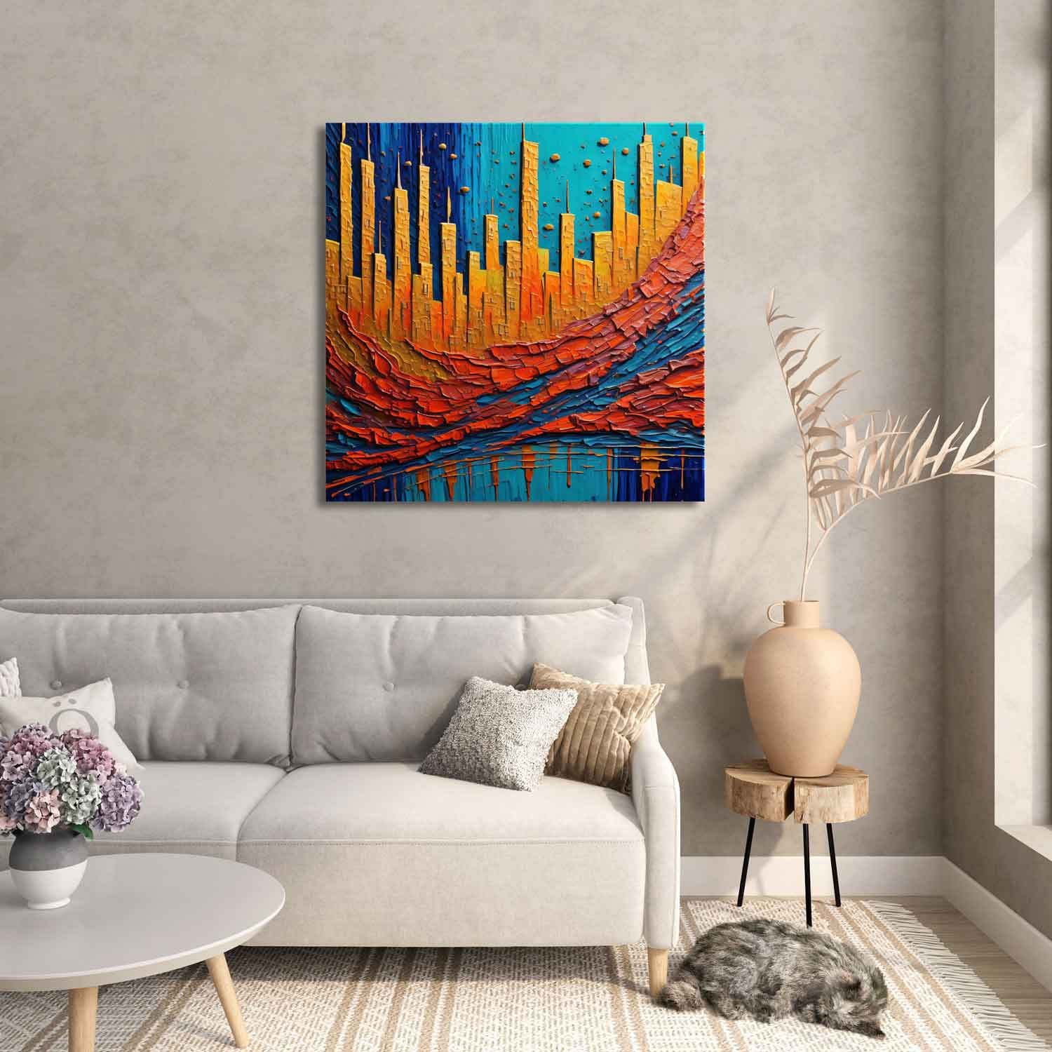 COLORFUL CITY SCAPES 24in X 24in WITH BLACK FRAME
