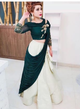 Attractive White Taffeta Silk Embroidery Work Lehenga Choli