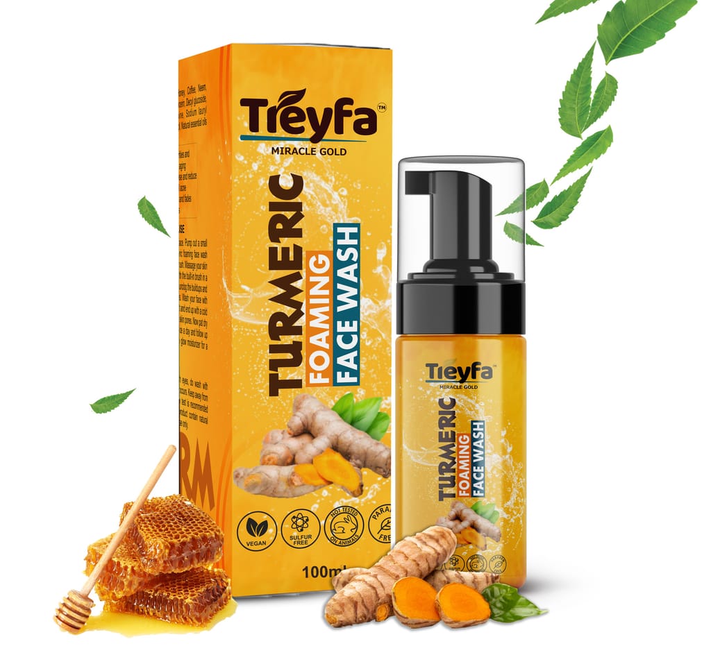 TREYFA Turmeric foaming face wash for Skin Brightening, Tan Removal | All Skin Types Face Wash (100 ml)