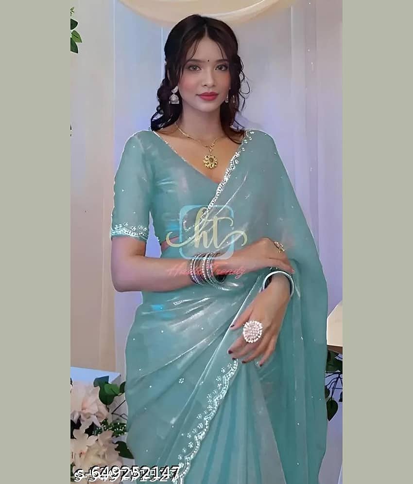 Shivadit ethnic JImmy Choo Applique Regular Saree With Unstitched Blouse Piece ( Blue )