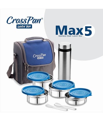 CrossPan Max5 4 Container with Bottle Stainless Steel Insulated Lunch Box 4 - Container ( Pack of 1 )