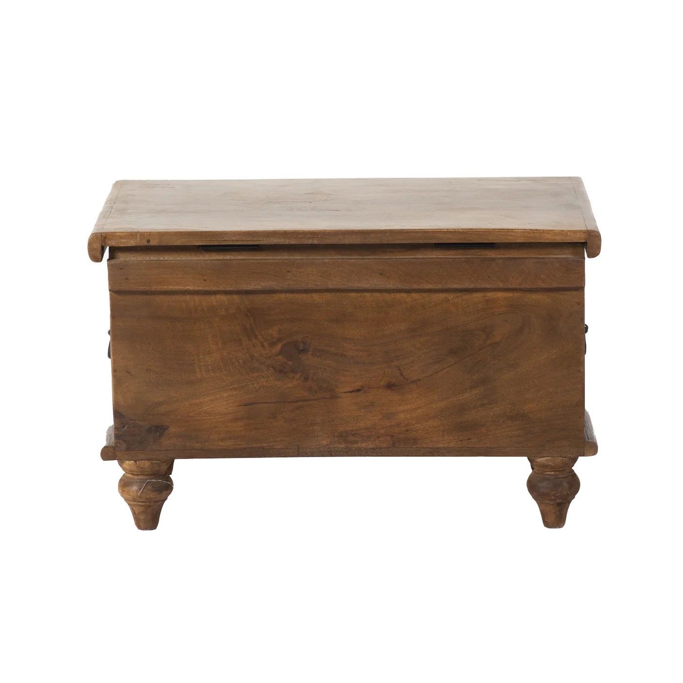 Wooden Carving Trunk Box With Storage, Brown Finished