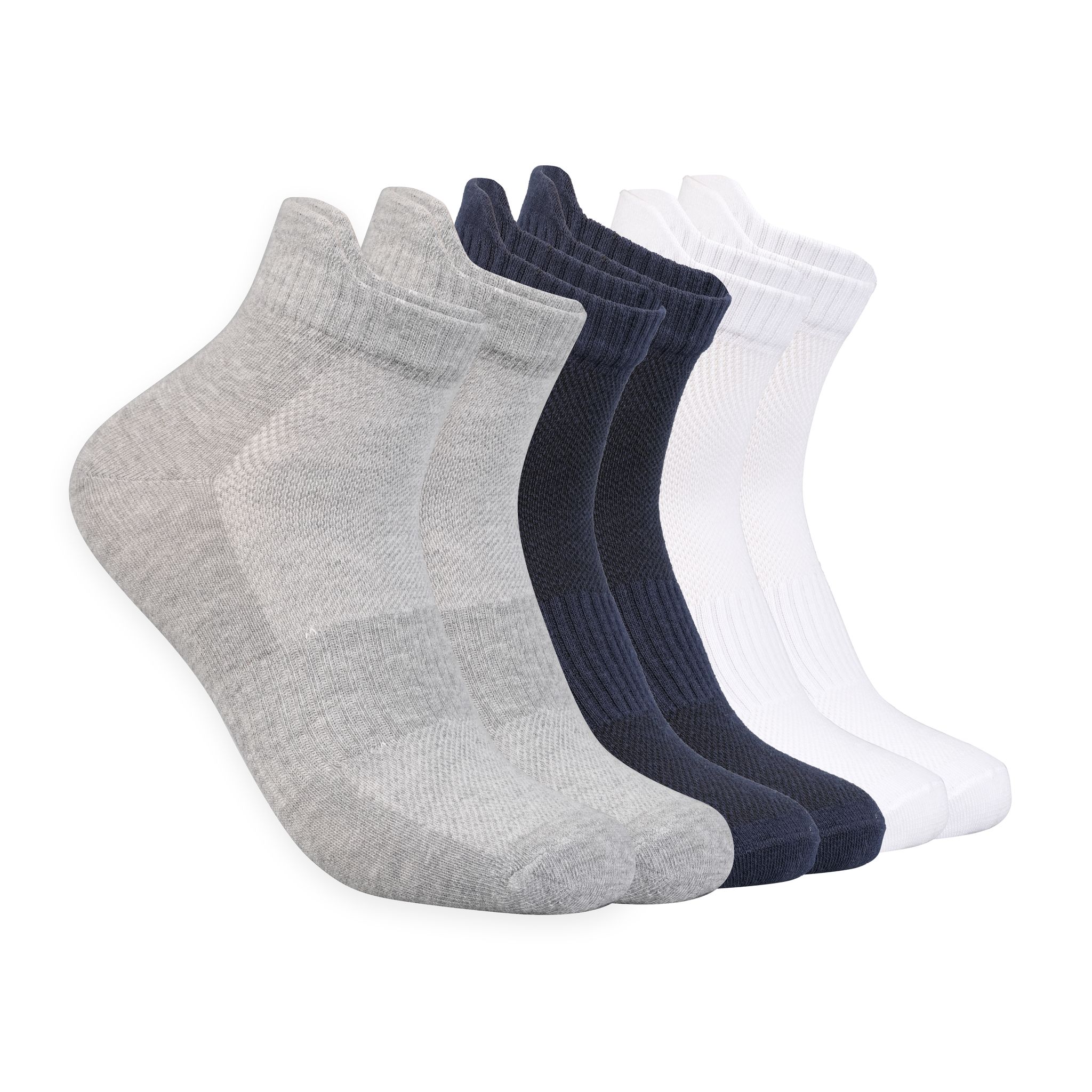 Vayu Lifestyle Coastal Trio Nylon Cotton Ankle Socks – Pack of 3 for Men & Women (White, Navy, Grey)