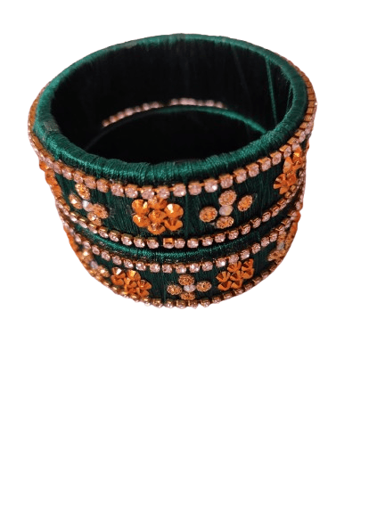 Green Silk Thread Bangle Set with Stone and Pearl Embellishment - Bangles & Bracelets | Buy online on ZillyBuy