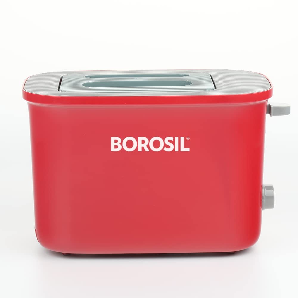 Borosil Electric Pop-Up Toaster with 2 Slice Capacity, 7 Shade Settings, and Removable Crumb Tray - Red