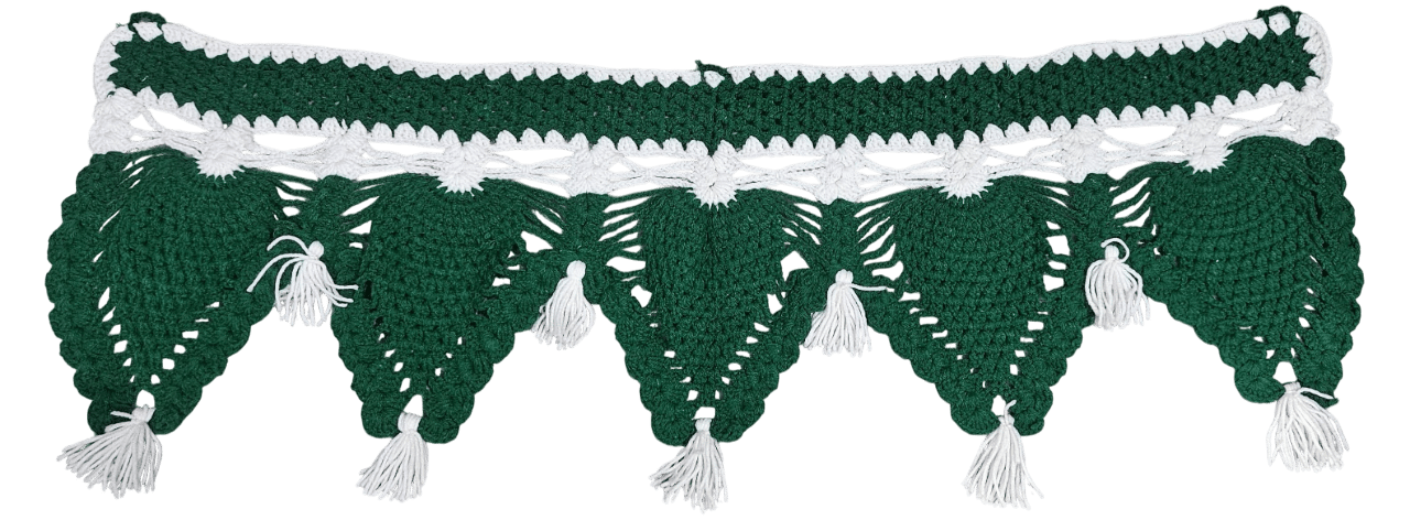 Green and White Hand Crocheted Door Bandarwal Toran