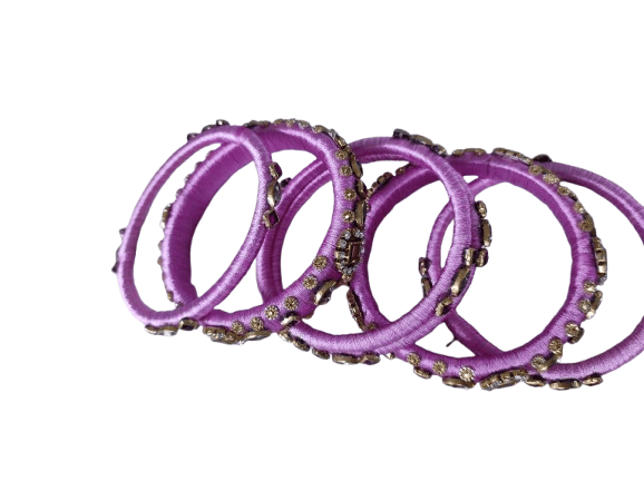 Set of 6 Bangles with Rhinestone Accents - Pink