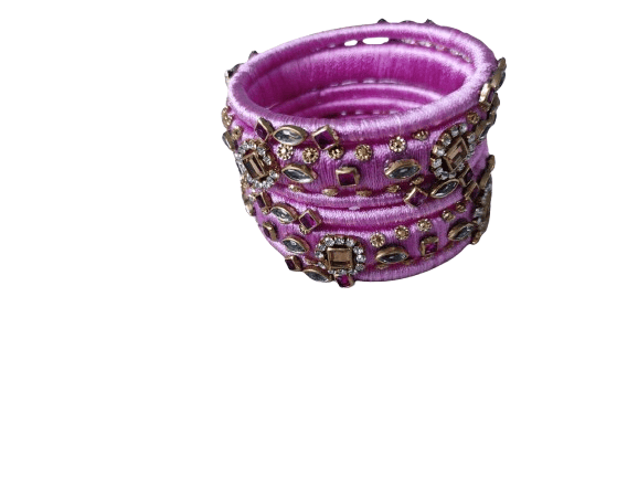 Set of 6 Bangles with Rhinestone Accents - Pink