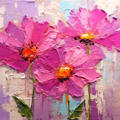 ABSTARCT FLOWER ARTWORK 24in X 24in WITH BLACK FRAME 