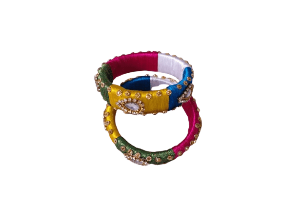 Set of 2 Traditional Indian Silk Thread Bangles with Kundan Stones for Women and Girls - Bangles & Bracelets | Buy online on ZillyBuy