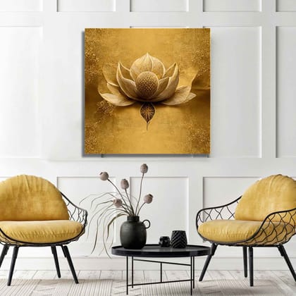 MEDITION GOLD LOTUS PAINTING 24in X 24in WITH BLACK FRAME 