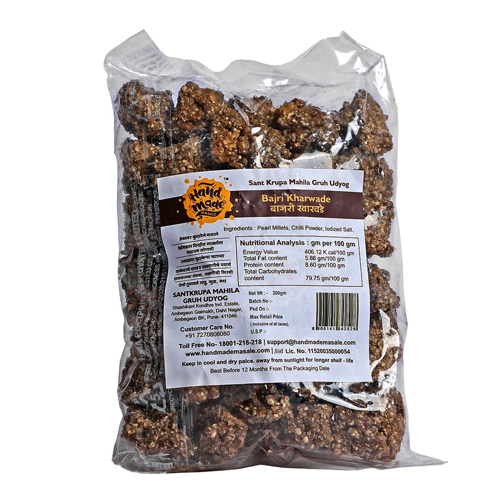 Handmade Masale Bajri Kharwade - Pearl Millets, Chilli Powder, Iodized Salt