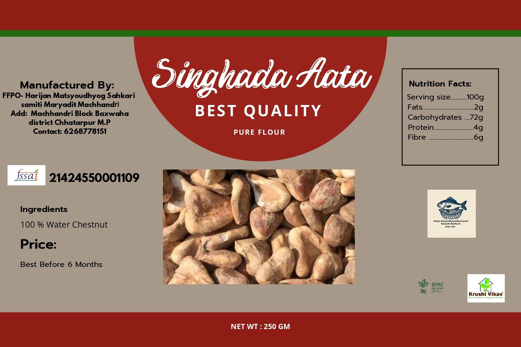  Singhada Aata (250g) - 100% Natural Water Chestnut Flour, Gluten-Free, Vegan, and Rich in Nutrients