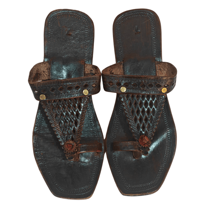 Genuine Leather Kolhapuri Chappal - Hill Jaripuda Black (Female)