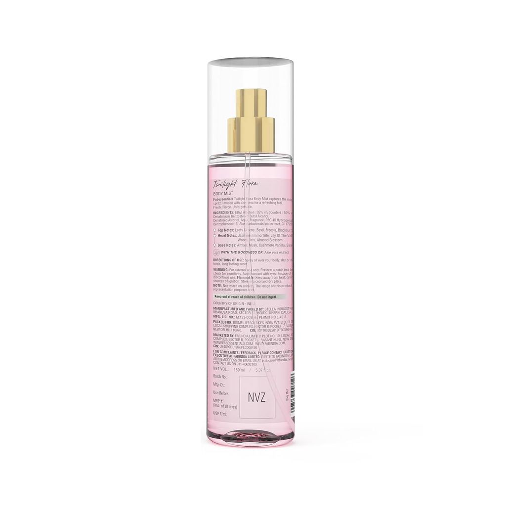 Fabessentials Twilight Flora Fine Fragrance Body Mist | Long-Lasting Floral Body Spray for Women | Fresh & Luxurious Scent | Infused with Aloe Vera | Daily body Perfume Mist | 150ml