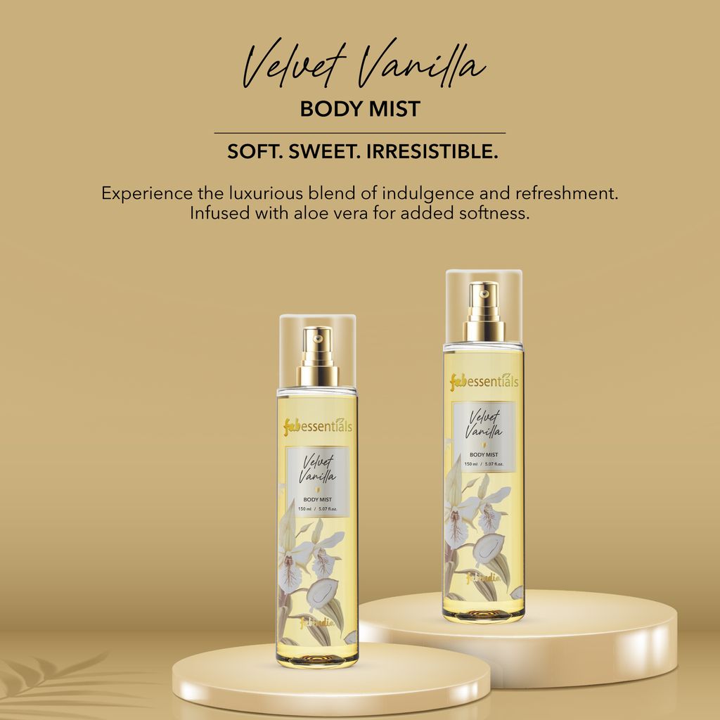 Fabessentials Velvet Vanilla Body Mist |Long-Lasting Vanilla, Pistachio & Almond Fragrance |Hydrating & Non-Irritating | Luxury Fine Fragrance Mist for Women & Men |Refreshing Daily Body Spray | 150ml