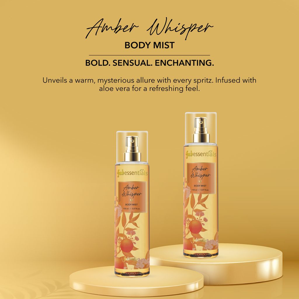 Fabessentials Amber Whisper Body Mist | Long-Lasting Luxe Fine Fragrance with Honeysuckle, Musk & Orange Blossom | Hydrating & Skin-Friendly | Non-Irritating Daily Use Perfume Mist | 150ml
