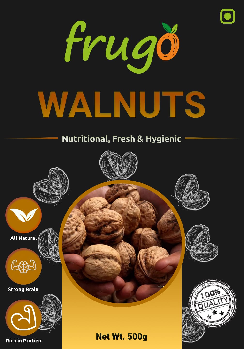 Frugo Walnuts - 500g - All Natural, Fresh, Hygienic, Strong Brain, Rich in Protein